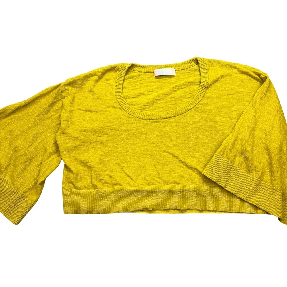 Free People FP Beach Cropped Sweater Knit Top Bell Sleeve Yellow‎ Casual Size L